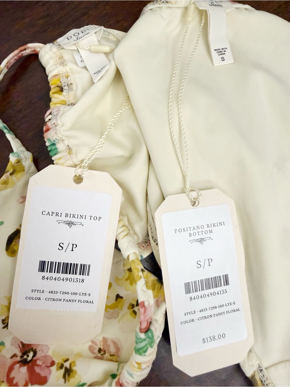 NWT DÔEN Capri  Top & Positano  Bottom Bikini Set in Citron Pansy Floral Sz S - Picture 14 of 15